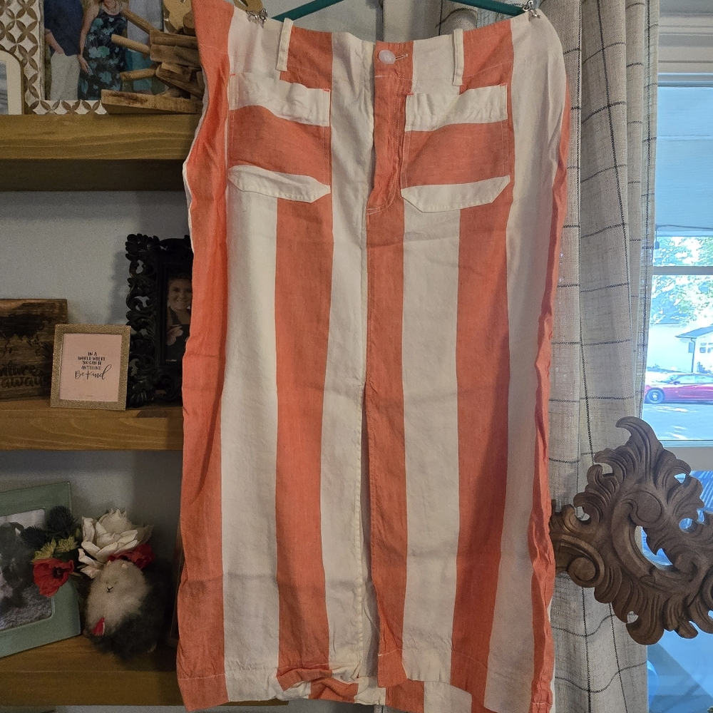 Anthropologie Orange and White Striped Midi Skirt